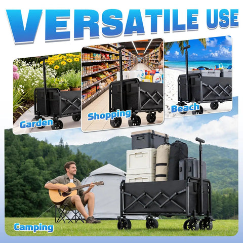 Heavy Duty Collapsible Wagon Cart Workhorse Foldable with wheels 360 lb capacity for versatile use in garden, shopping, beach, and camping.