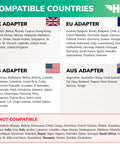International Travel Power Adapter With Universal Plug For Europe UK US Asia Australia And Over 100 Countries, 2 USB C Ports And 1 USB A Port, Fast Charging, Lifetime Replacement Guarantee compatible countries chart