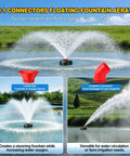 Floating Pond Fountain Aerator 1HP 15000 GPH with Timer creating stunning water displays with versatile connectors in a pond.
