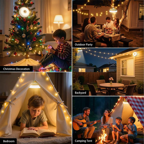 4 In 1 USB Rechargeable Camping String Lights With 8 Modes, 32.8Ft Waterproof Tent Lights used in various settings