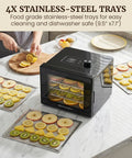 Top Tier Kitchen Workhorse Food Dehydrator With Heavy Duty Stainless Steel Trays And Hella Smooth Temp Controls For Crafting Crunchy Homemade Snacks And Smoked Jerky That Always Hit Different Daily with 4 stainless-steel trays.