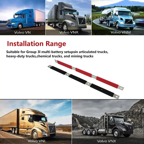 Upgrade Your Rig With This No Fuss Positive And Negative Battery Terminal Bus Bar Cable Set That Snaps Right Onto Volvo Vn Vnl And Vnm Semis From 2004 To 2019, showcasing installation range.