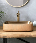 SDVantage Gold Rectangle Bathroom Vessel Sink, Ceramic Countertop Basin Sink Retro Industrial Style for M with hand-carved texture.