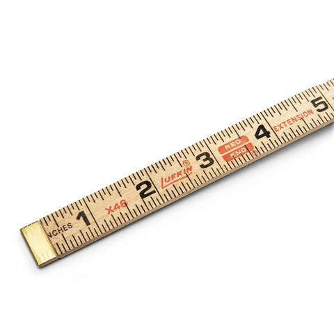 Five Eighths Inch Eight Foot Red End Wood Rule With Six Inch Slide Rule Extension For Inside Measurements Brass Joints