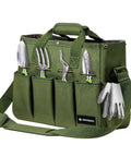Heavy Duty Garden Tool Tote Bag With Stand Up Bottom And Built In PE Foam 900D Tool Organizer With Multiple Pockets And Long Adjustable Shoulder Strap For Easy Carry Green.