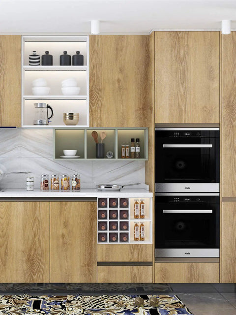 Kitchen cabinets covered with 36 Inches By 200 Inches Wood Grain Contact Paper Peel And Stick Wallpaper Waterproof Self Adhesive