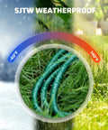 25 Foot Outdoor Extension Cord With Three Evenly Spaced Outlets And Safety Cover For Outdoor String Lights Weatherproof 16 3 Gauge SJTW Wire ETL Listed Easy Plug In Setup For Yard Patio Landscape Lighting And Christmas Decor in grass