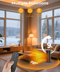 Portable Electric Space Heater With 1500W PTC Ceramic Heating Remote Timer 70 Degree Swing LED Display in living room