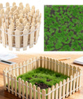 Miniature Garden Fence And Grass Set 35 Inch Wooden Picket Gate With 6 By 6 Inch Realistic Fake Grass Mat for tabletop decor.