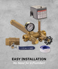 Pressure Tank Installation Kit With Brass Union Tee For One And Quarter Inch Inlet Fits Most Pressure Tanks Up To Twenty Two Inches Diameter Easy Install For DIYers Pre Set 40 60 Psi Switch 100 Psi Brass Drain Valve Relief Valve Handle Cover Color May kit with components on gray background