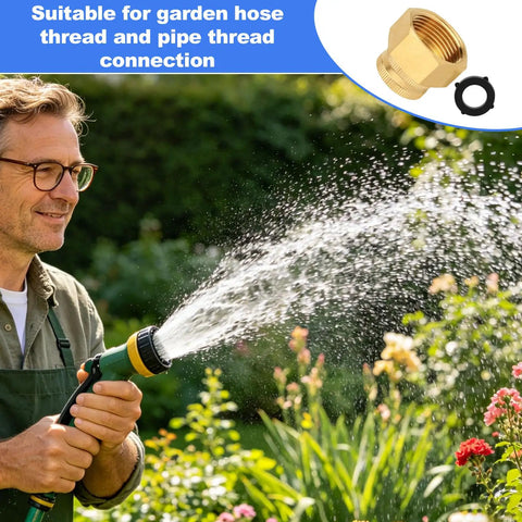 Three Quarter Inch GHT To One Inch NPT Double Female Brass Garden Hose Swivel Adapter With Gasket No Leak Water Pipe Fittings For Outdoor Use Heavy Duty Durable Brass Construction Easy Install brass adapter with gasket, 3.3 cm, for garden hose and pipe thread connection
