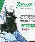 1/2 HP Cast Iron Sump Pump With LED Power Plug High Flow Vortex Impeller Stainless Steel Hardware