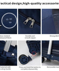 Blue Bellpo rolling duffle bag with wheels and retractable handle; waterproof fabric and durable zippers.