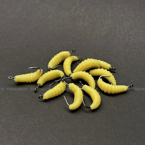 Rugged Rubber Maggots Bait Set For Freshwater Fishing With 12 Hooks And 12 Worms Crappie Bluegill Trout Panfish Lures
