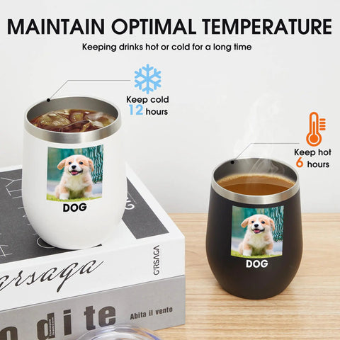 Personalized Custom Wine Tumbler Printed Stateside 12 Oz Top Tier Stainless Steel Travel Coffee Cup with secure lid and straw.