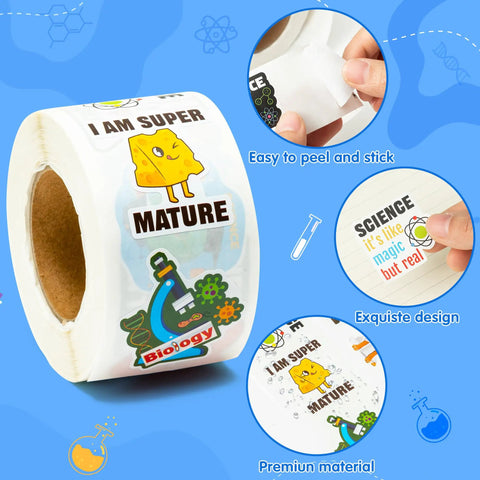 Natural Sciences Roll Sticker Pack 2 Rolls 1000 Biology Experiment Decals showing peelable waterproof lab stickers with designs.