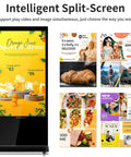 Legit 43 Inch Touch Screen Digital Signage Display Floor Stand Kiosk with vibrant orange juice menu and split-screen layout