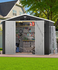 10x8 Foot Metal Outdoor Storage Shed With Lockable Doors, Weatherproof Backyard Tool Shed for Mowers, Bikes and Gear