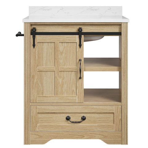 Slick 30 Inch Bathroom Vanity With Integrated Sink And Smooth Sliding Barn Door Modern Farmhouse Bathroom Cabinet Offering Real Deal Soft Close Drawer And Sick Storage Space For A Clutter Free Setup