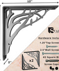 Heavy Duty Shelf Bracket Kit 12 x 12 Inch Set of Two, Cast Iron Finish with decorative corbel design and included hardware