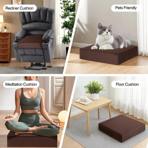 Ultra Thick Recliner Seat Cushion For Seniors, 20 X 20 Inch Raised Chair Pad With Soft Touch Fabric on various seating options.