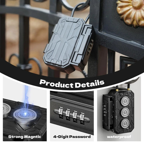 Key Lock Box With Removable Cable Shackle For Indoor Or Outdoor Use, Waterproof 4 Digit Resettable Combo mounted on door