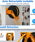 Heavy Duty Retractable Air Hose Reel With A Tough As Nails 50 Ft Epdm Rubber Hose No Sweat Auto Rewind Length Lock Wall Or Ceiling Mount Rig Built For Garage Pros Demanding Reliable 300 Psi Air Flow Every Day, showing smooth retraction features.