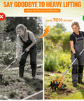 Two In One Rotary Hand Tiller For Gardening With Adjustable 63 Inch Stainless Steel Pole used by women for lawn care
