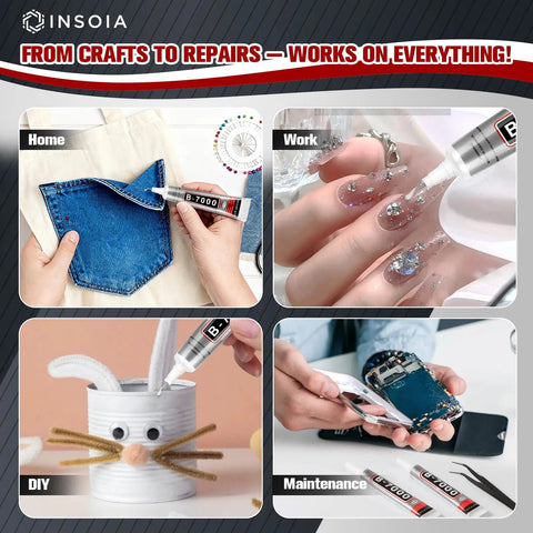 Clear Rhinestone Glue Kit 15 Tubes 15ml Each DIY Friendly With Precision Tip Quick Dry Multi Purpose Adhesive For Nails Jewelry Craft Fabric Shoes Phone Repair No Trace Transparent Strong Bond in use for DIY, fabric, nails, and phone repair.