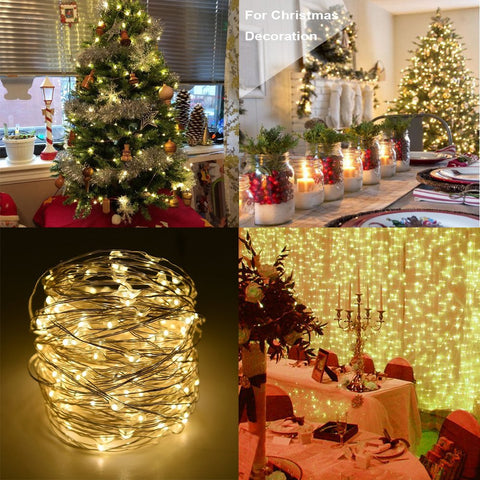 Battery Operated Fairy Lights With Remote, 50 LEDs Warm White 16Ft Silver Wire, decorating Christmas trees and dinner tables