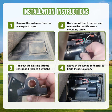Essential Golf Cart Throttle Repair Kit Made For TXT Drivers Starting In 1994 installation steps showing sensor replacement process.