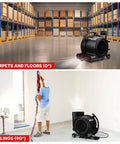 1800 CFM Floor Fan Air Mover With 3 Speed Settings Heavy Duty Blower used for drying surfaces and ceilings in warehouse and construction site.