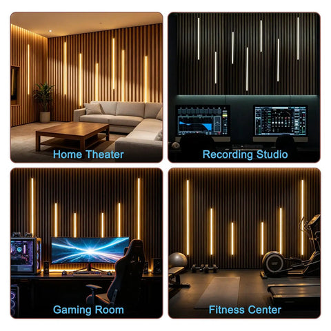 8 Pcs LED Recessed Light Kit Touch Control Dimmable 3000K Warm COB Strip Lighting in home theater and gaming room accents.