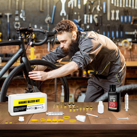 All-In-One Bike Brake Bleed Kit For Shimano, TRP, And TEKTRO Hydraulic Disc Brakes With 13-Piece Brass Connectors, 150 Milliliter Mineral Oil Fluid, Easy No-Fuss Setup For Quick, Clean Bleeds And Precise Braking Every Ride