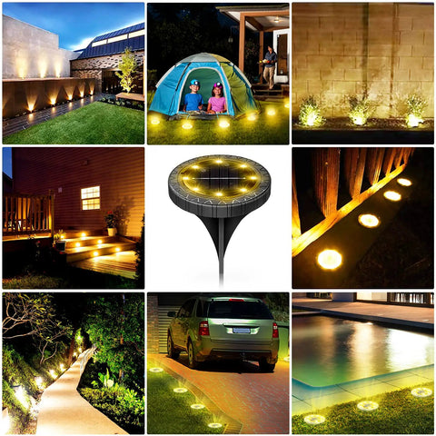8 Pack Solar Ground Lights Waterproof IP68 For Pathway And Yard Lit Warm White Landscape Lighting with long-lasting power