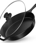 12 Inch Cast Iron Skillet With Lid Pre Seasoned Chef Pan For Indoor And Outdoor Cooking Even Heat Distribution