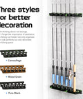 Vertical Wall Mount Fishing Rod Holder Rack 2 Pack Garage Storage Solution holding rods, black finish, wall-mounted.