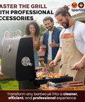 Man grilling meat with Ultimate Grill Master Gear Set for Blackstone Griddle Premium Stainless Steel BBQ Accessories