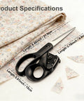 Laser Guided Scissors Pro Grade For Fabric And Paper With Ergonomic Handle, Heavy Duty Cutting Tool With Red Laser Guide Up To 6.5 Feet, Precise Straight Cuts For Sewing, Quilting, Crafts, Dressmaking And Kitchen Prep, Stainless Steel Blades on floral fabric