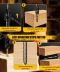 14 Piece Countersink Drill Bit Set With HSS Titanium Coated Bits For Woodworking shown in step-by-step use cases on wood