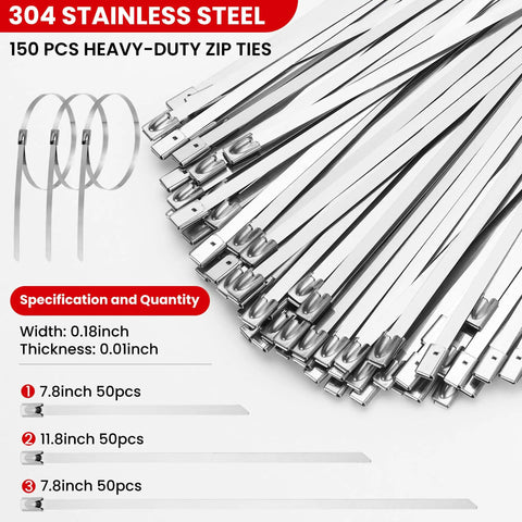 Workhorse Heavy Duty Stainless Steel Cable Tie Gun Set With 150 Self Locking Zip Ties And Cutter Kit shown in detail