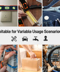 Various tools from the 218 Piece Home Tool Kit With Plastic Toolbox Storage Case Essential DIY Hand Tools For Home Garage Auto Repairs Socket Wrench Set Screwdrivers Pliers And More Great RV And Truck Tool Set For Everyday DIY Projects In Orange showcased for multiple uses.
