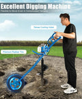 Person using Gas Powered 63cc 2 Stroke Post Hole Digger With 3HP Engine, 11 Inch Earth Auger Bit for fence lines on rough terrain.