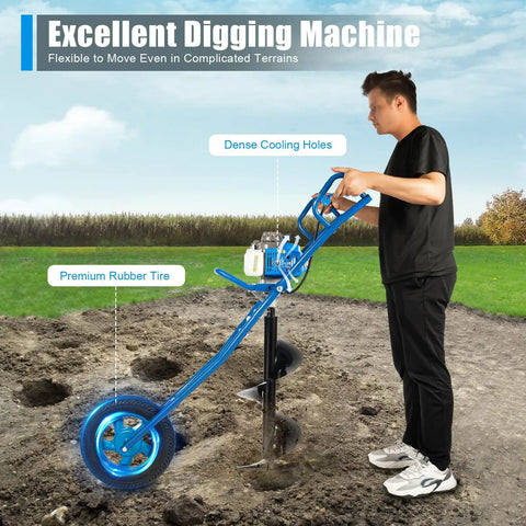 Person using Gas Powered 63Cc 2 Stroke Earth Auger Workhorse With 11.81 Inch Drill, 3HP Post Hole Digger in garden