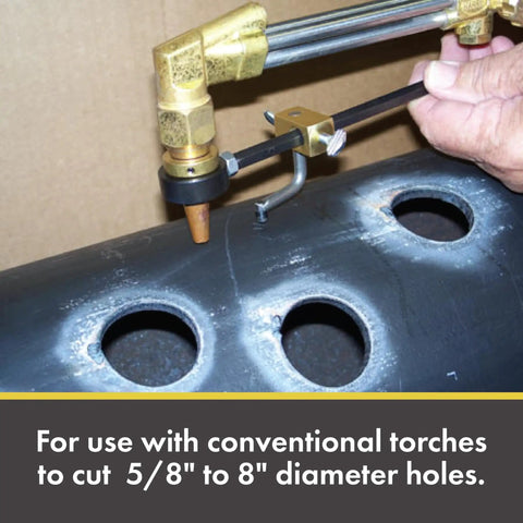 Circle Wiz Cutting Attachments For Conventional Torches With 0.5 Inch Width And 0.5 Inch Length And Universal Brass Bushing in use on metal pipe