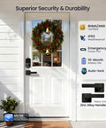 Top Shelf Fingerprint Smart Lock With Heavy Duty Lever Handles Set In Matte Black, showing a door with wreath, and zinc alloy handles.