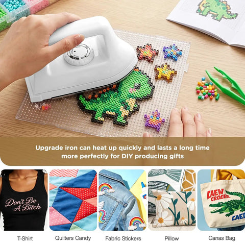 Compact Mini Iron For Clothes, Portable Travel Steam Press Machine For T Shirts And Crafts used for crafting beads on a board.