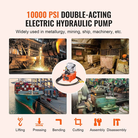 Electric Hydraulic Pump Power Pack 10000 PSI 750W 110V 488 In3 8L Capacity Double Acting Manual Valve Lever Switch Electric Driven Hydraulic Pump For Punching Bending And Jack Machines Workhorse With Three 9.8 Ft Extension Hoses
