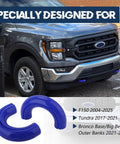 Front Tow Hook Cover Set For Ford F150 2004 To 2025, Toyota Tundra 2017 To 2021, Bronco Base Big Bend Outer Banks 2021 To 2025 in blue, shown installed