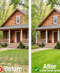 Before and after image of lawn showing effect of Step Through Lawn Aerator Tool With Full Foot Pedal for healthier grass.